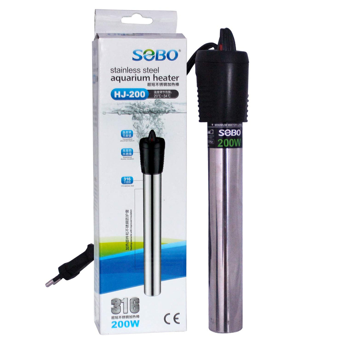 JAINSONS PET PRODUCTS Sobo Ultra Short Stainless Steel Heating Rod for Fish Tank Aquarium Heater, 200 W