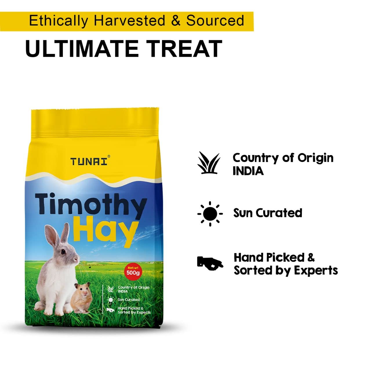 Tunai Timothy Sun Dried Hay | 800g | for Small Animals Like Rabbit, Hamsters, Guinea Pigs, Chinchillas, Degus and Hedgehogs