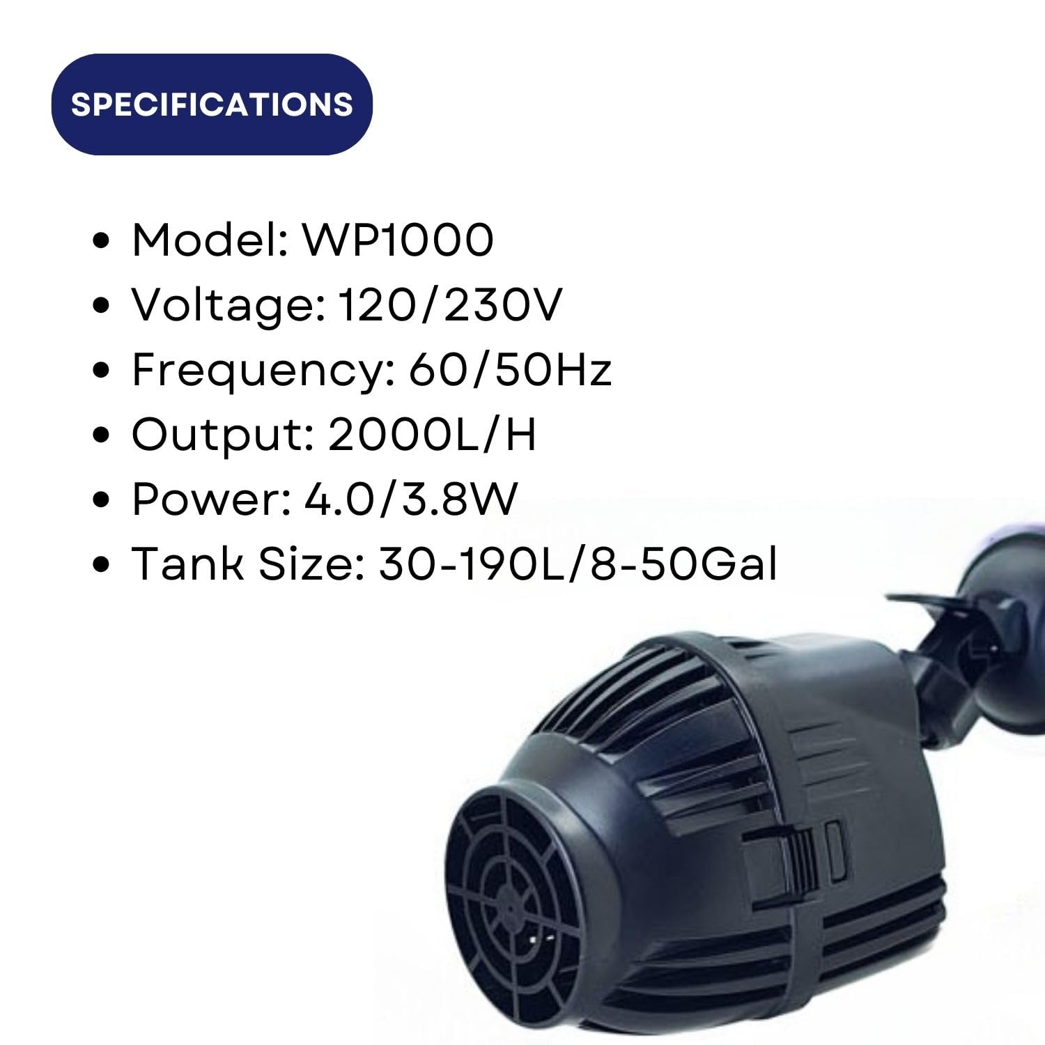 Dophin WP1000 Wave Pump for Aquarium Fish Tank | Output: 2000L/H | Suitable for Tank Size 30-190L | (Original from Tunai Store)
