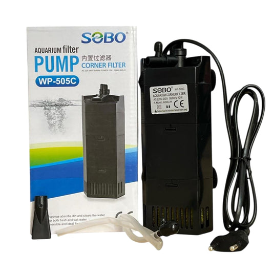 S0B0 WP-505C Internal Corner Filter for Aquarium Fish Tank | for Fresh and Salt Water | Fully Submersible | Absorbs Dirt & Clears The Water | Power: 5W | F.Max: 500L/H | Original from Tunai Store