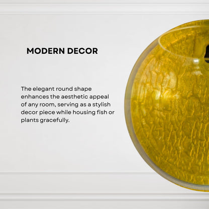 Wall Mount 6-inch Yellow Round Shape Fish Bowl – Without Stand | Modern Aquarium for Home, Office & Café Décor | Compact and Space Saving Design | Elegant Fish Tank & Plant Terrarium