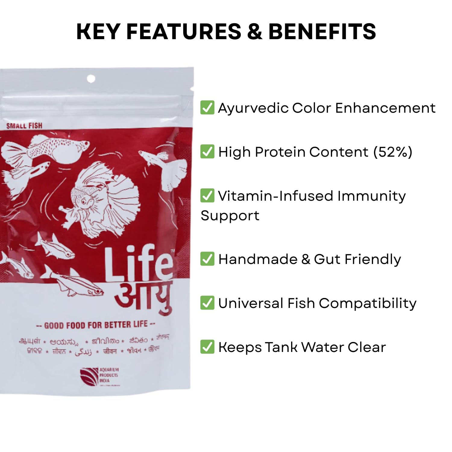 Life AAYU Red Fish Food | Ayurvedic Color Booster with Anchovy & Paprika | for All Fish Sizes | (Small, 100gms)