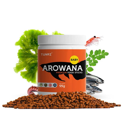 Tunai Arowana Fish Food Sticks |95g| for Baby Arowana, 40% Protein with The Benefits of Moringa, BSF Larvae, Squid Liver and Shrimp, Boost Growth and Vibrant Colors