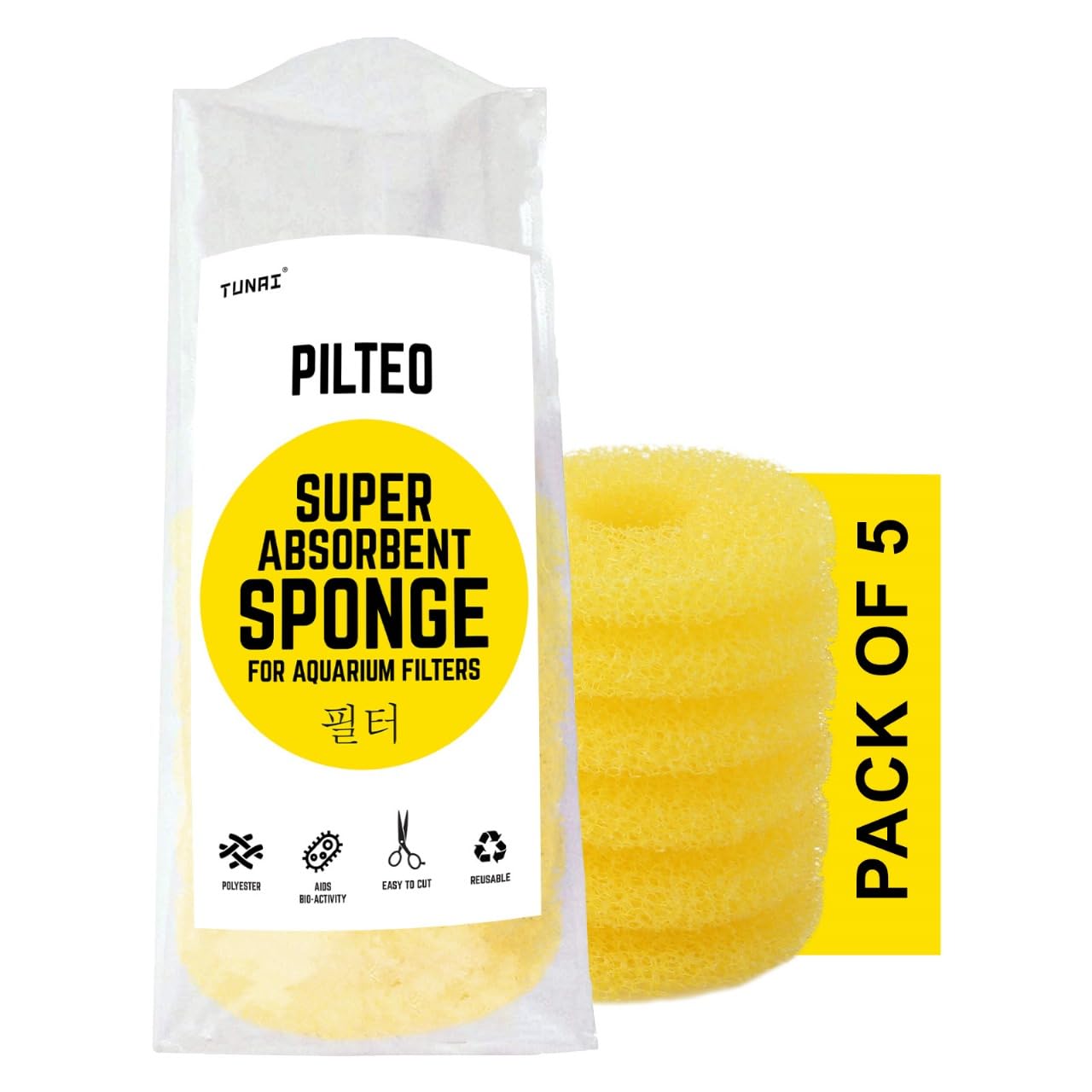 TUNAI Replacement Black Color Roll Sponges for Venus Aqua 6005F Filters | Pack of 5 | 5X5X10 CM