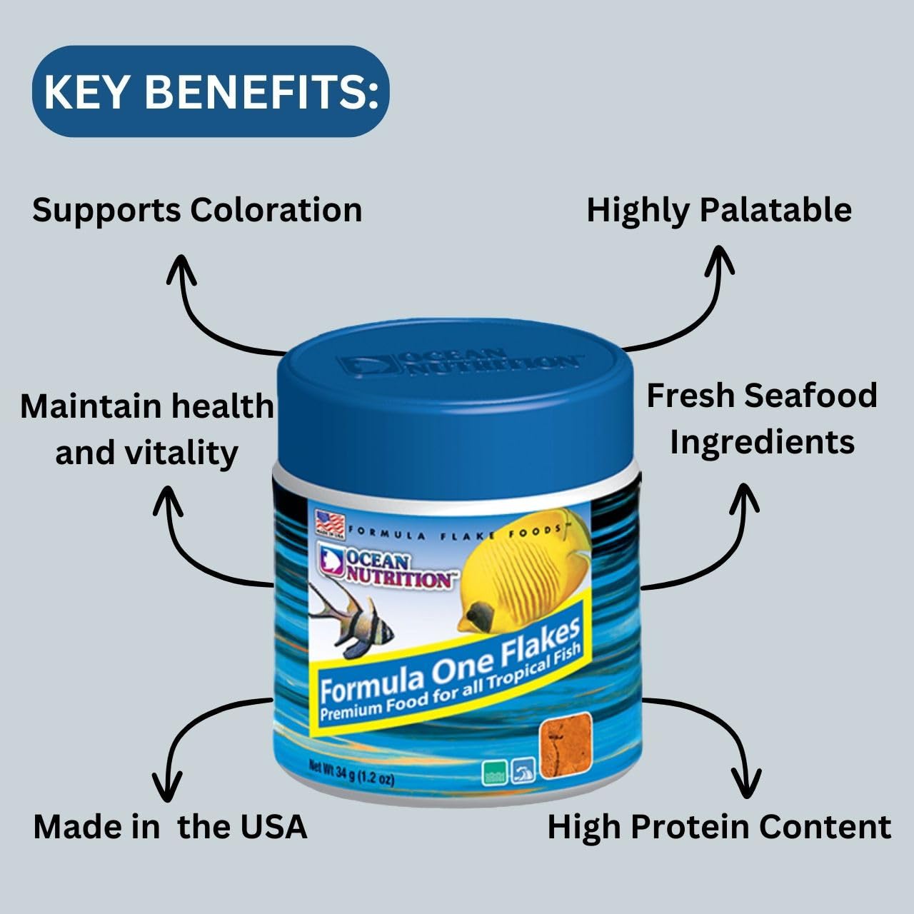 ON+ Formula One Flakes Fish Food (Original from Tunai Store) | Premium Flake Food for All Tropical Fish (34gms, Flakes) (34gms)