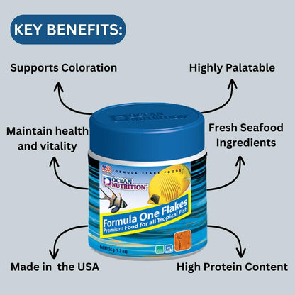 ON+ Formula One Flakes Fish Food (Original from Tunai Store) | Premium Flake Food for All Tropical Fish (34gms, Flakes) (34gms)