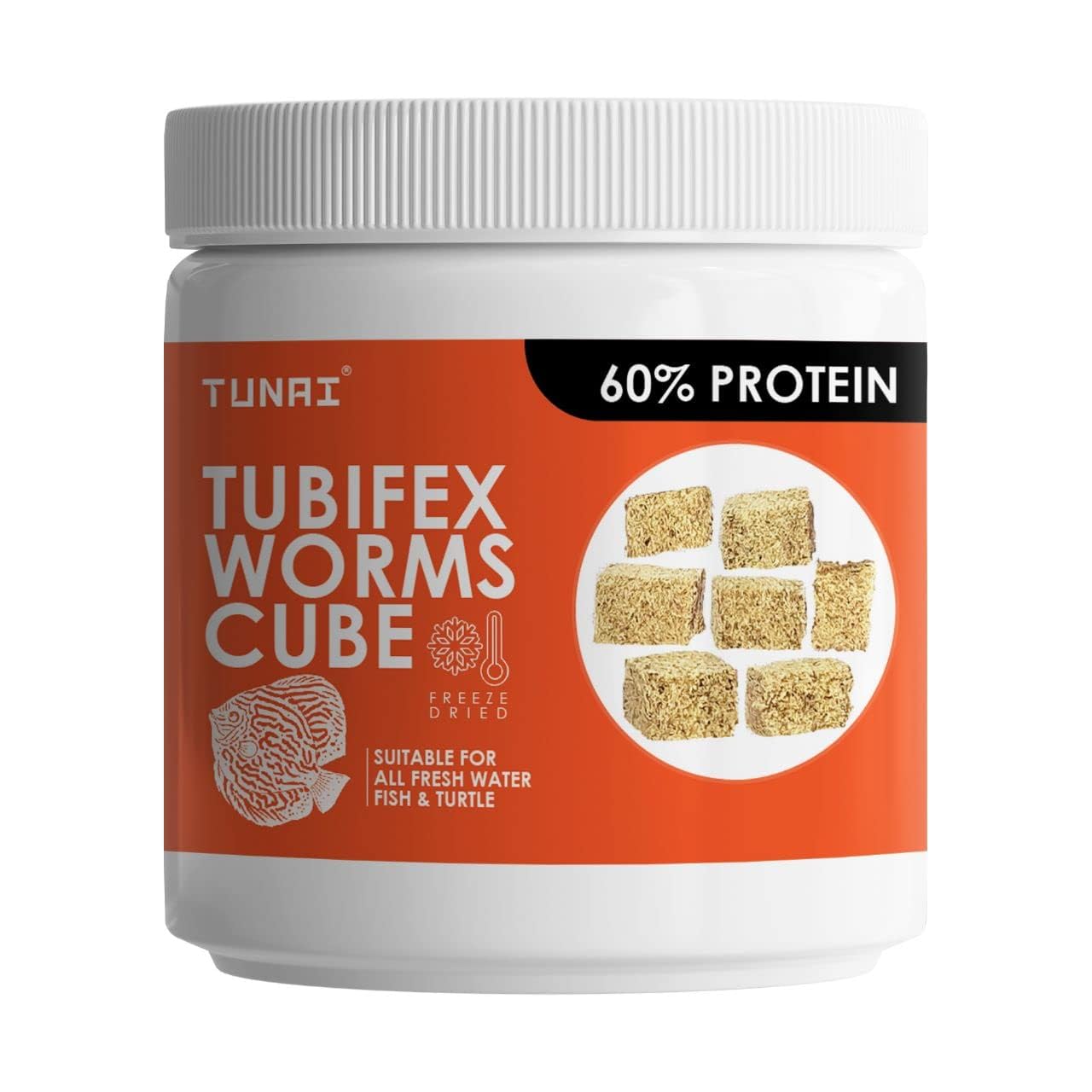 TUNAI Tubifex Worms Cube Blocks Fish Food for BARBELS, Catfish, DANIOS, Discus, GOURAMIS, Tetra and Turtles (50g - Tubifex Freeze Dried Worms)