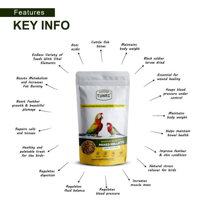 Tunai Bird Food of Mixed Millets | 950g | for Amazons, Macaws, Conures, Senegals, African Greys, Budgies, Lovebirds, & Cockatiels