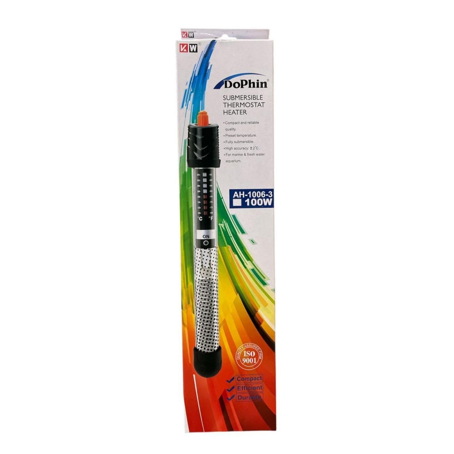 Dophin AH-1006 100W Submersible Thermostat Heater for Aquarium Fish Tank| Preset Temperature | Fully Submersible | Suitable for Tank Size 100L | (Original from Tunai Store)