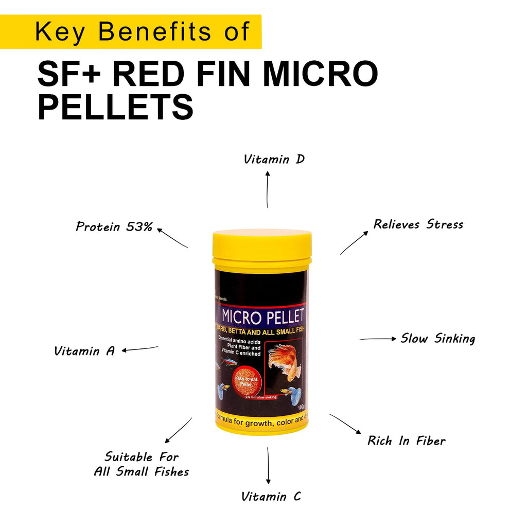 TUNAI SF+ Micro Fish Food for Adult Tetra, Guppy, Barb, Bettas, Color Widow and Small Fish Groups, Effective for Color and Growth (100g - Micro Pellets)
