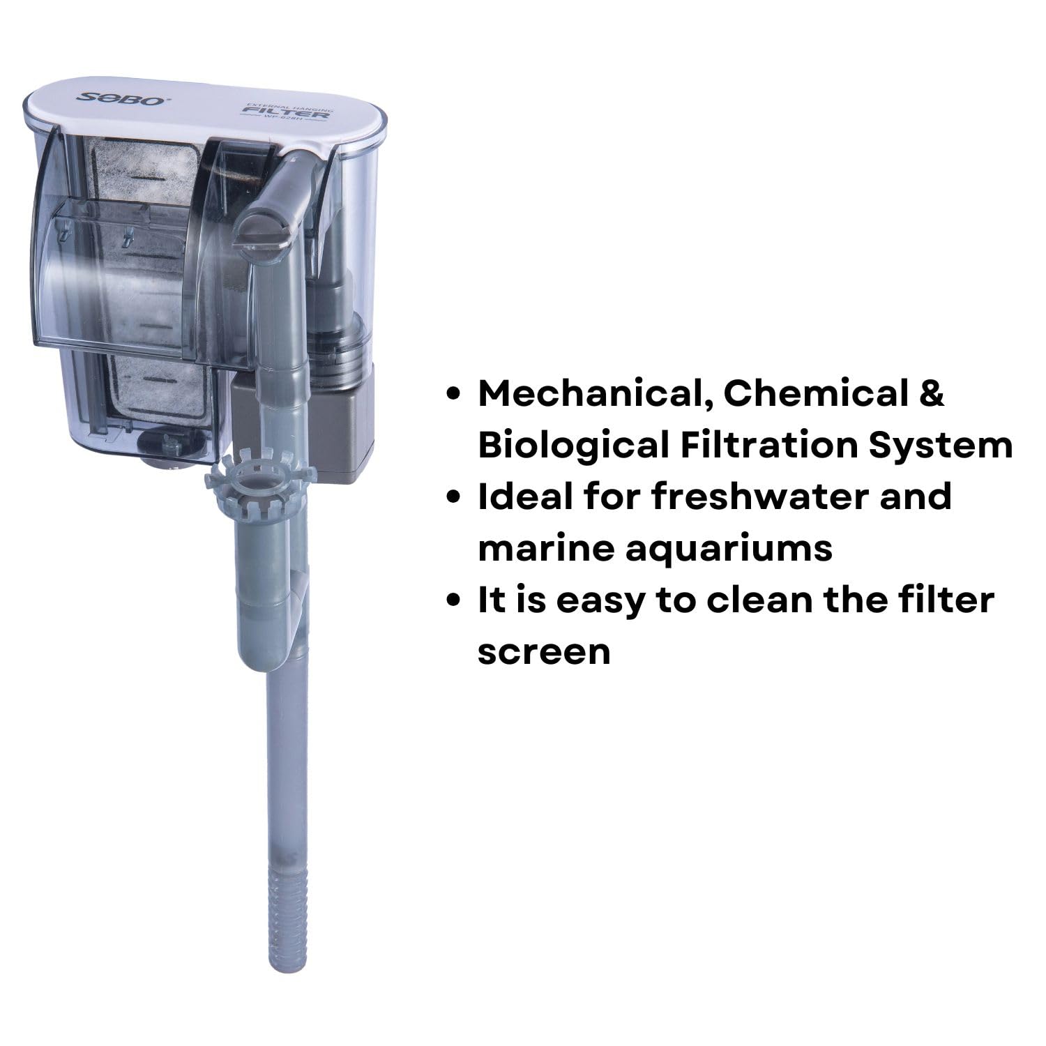 S0B0 WP-628H Slim Hanging Filter for Aquarium Fish Tank | Mechanical, Chemical and Biological Filtration | Output: 400L/H | (Original from Tunai Store)