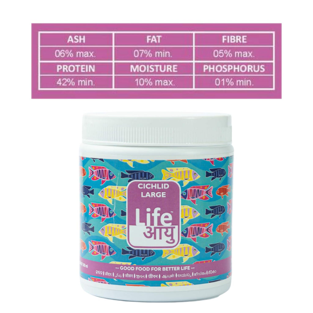 Life AAYU Cichlid Fish Food | Immunity Booster & Digestive Support | Ideal for All Cichlids Variants | (200 GMS, Large)