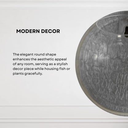 Wall Mount 9-inch Grey Round Shape Fish Bowl – Without Stand | Modern Aquarium for Home, Office & Café Décor | Space Saving & Compact Design | Elegant Fish Tank & Plant Terrarium