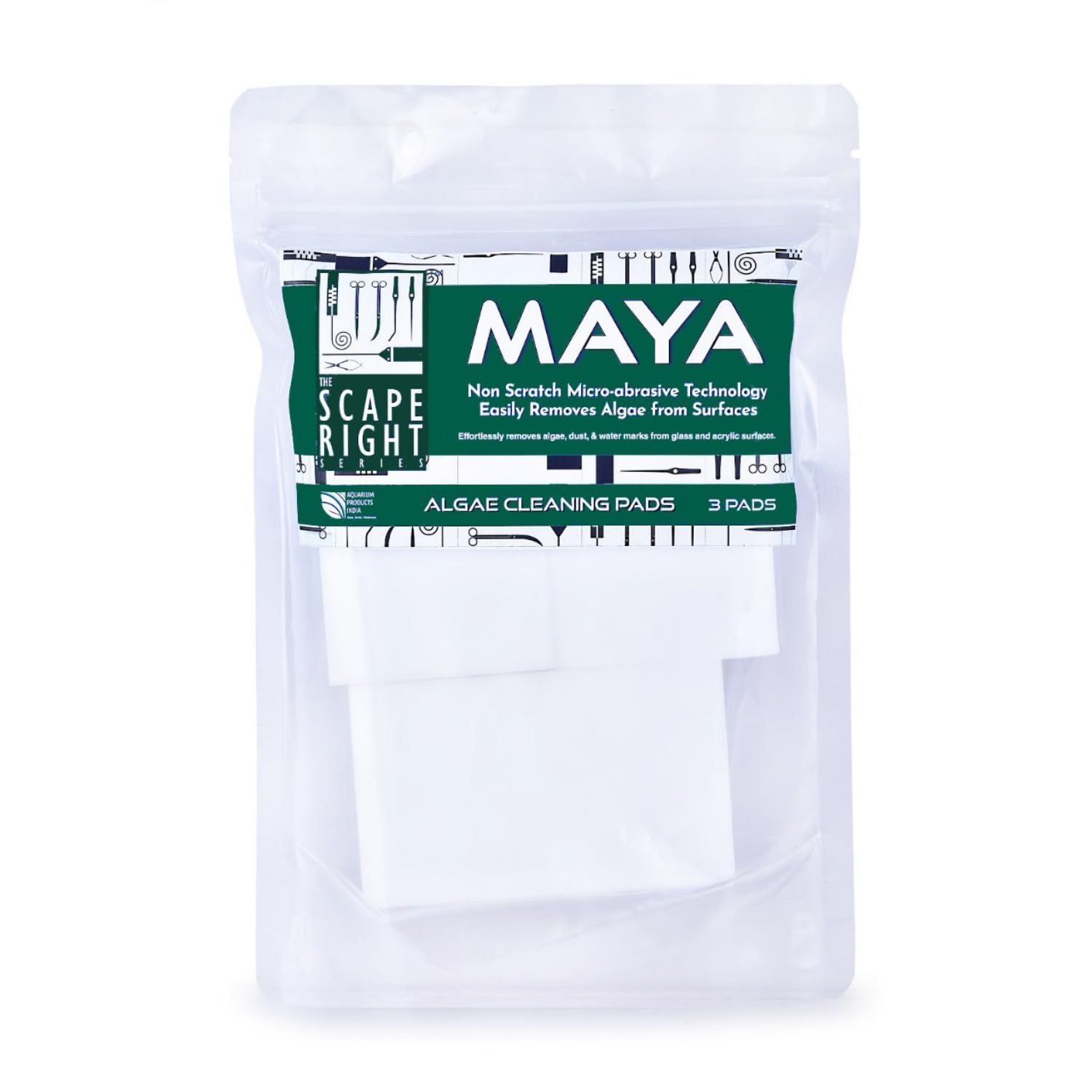 The Scape Right Series MAYA Algae Cleaning Pads for Aquarium | Safe for Acrylic & Glass Aquariums (3 Pads)