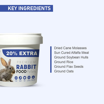 TUNAI Rabbit All Life Stages, Pellet Food |500G+20% Extra| Fortified with Dha Omega 3&6 and Vitamins for Better Skin Coat, and Easy Digestion