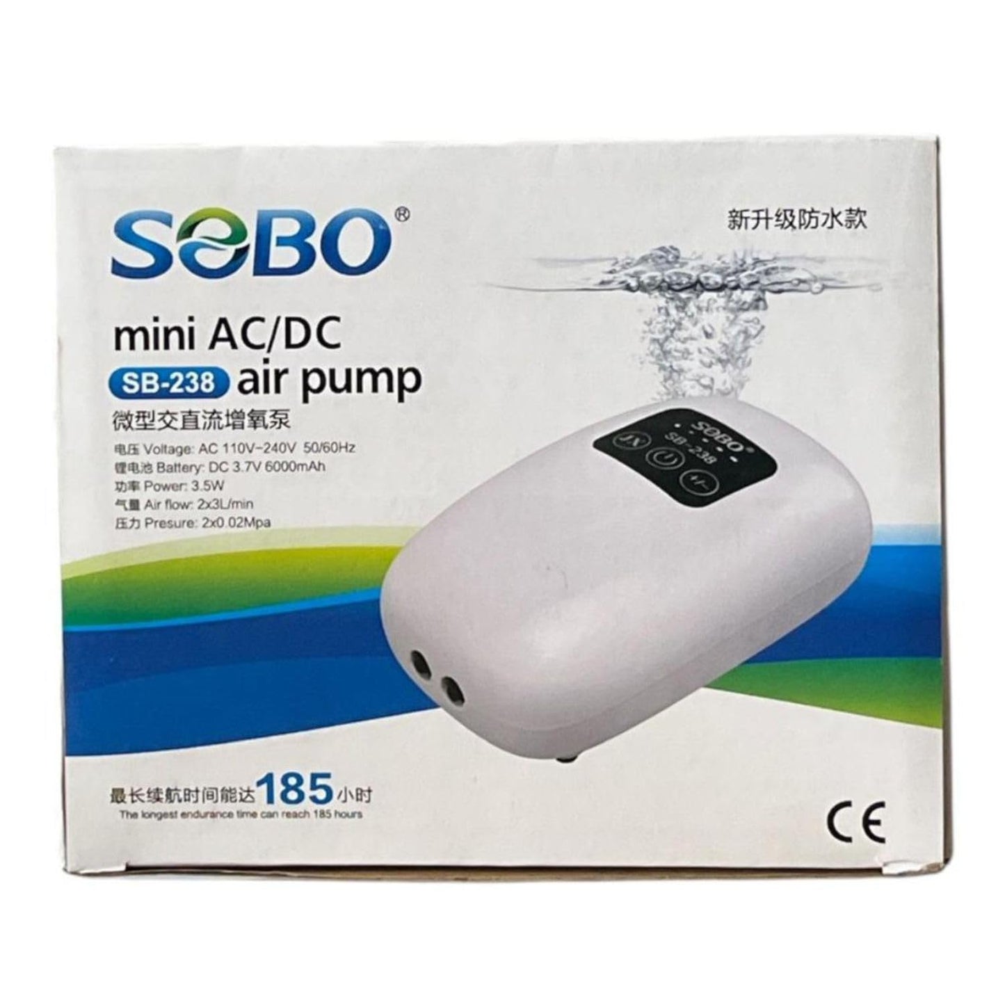 S0B0 SB-228 Air Pump for Aquarium Fish Tank |AC/DC Auto Convert Pump for Aquarium | Output: 2 x 3L/min | (Original from Tunai Store)