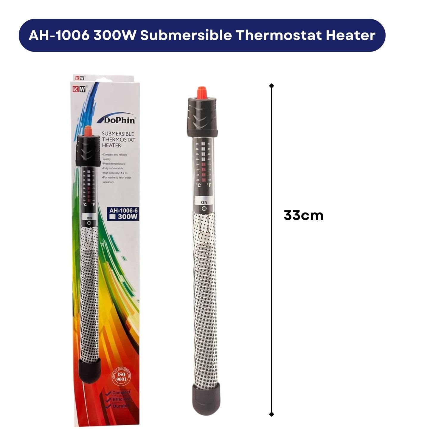 Dophin AH-1006 300W Submersible Thermostat Heater for Aquarium Fish Tank| Preset Temperature | Fully Submersible | Suitable for Tank Size 300L | (Original from Tunai Store)