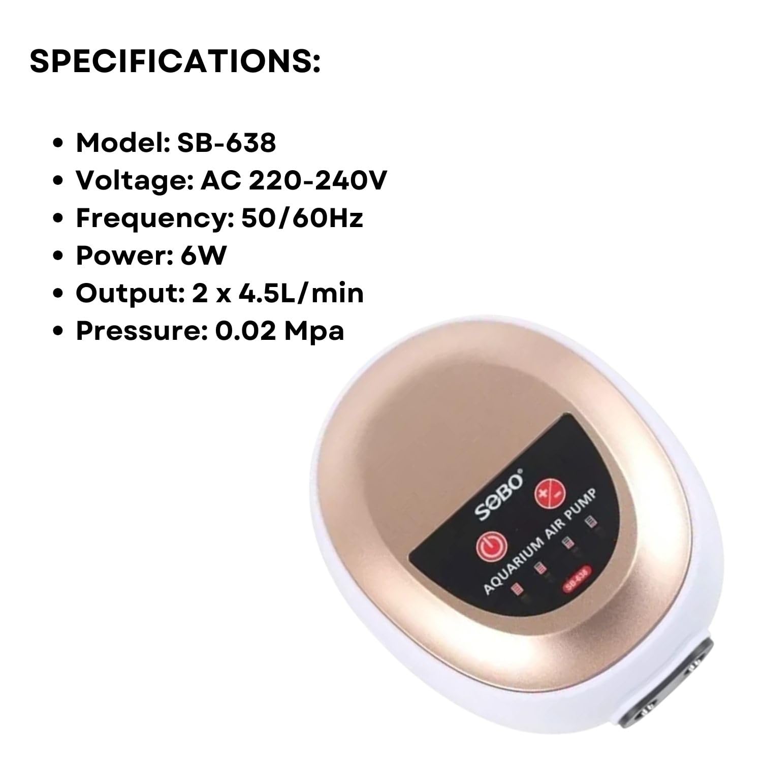 S0B0 SB-638 Air Pump for Aquarium Fish Tank | Dual Outlet | Output: 2 x 4.5L/min | (Original from Tunai Store)