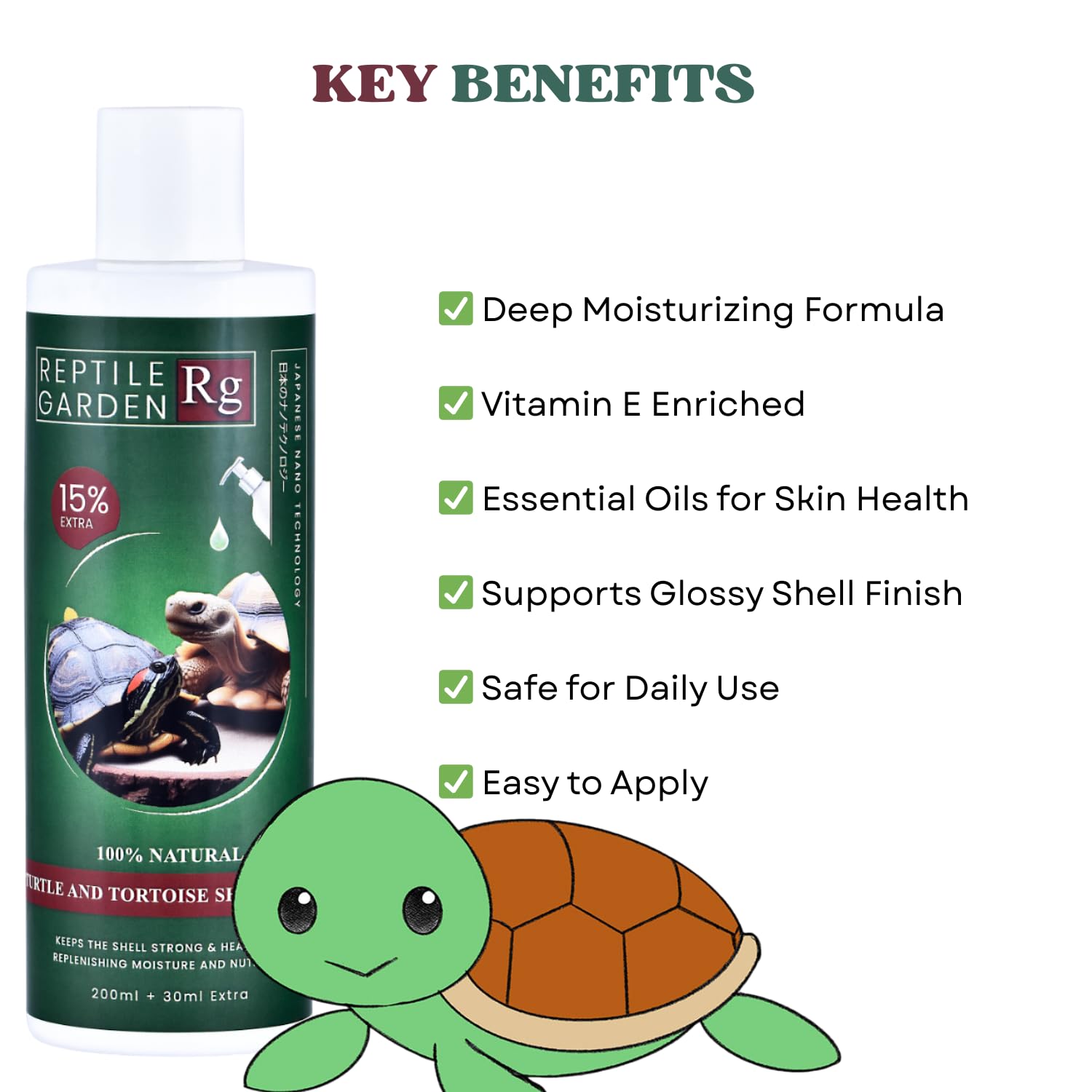 Reptile Garden Turtle & Tortoise Shell Lotion | Vitamin E & Essential Oil Enriched Moisturizer for Shell & Skin Health (200 ml + 30 ml)