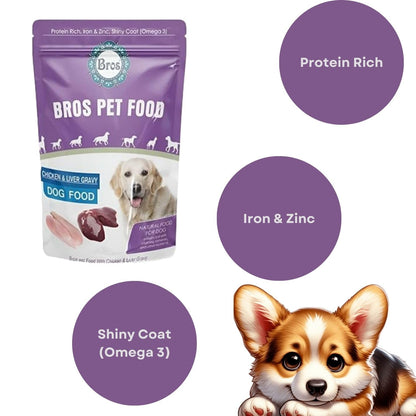 SF+ Bros Pet Dog Food | Pack of 12 | Natural Food for Dogs | Enhanced with Vitamins, Minerals and Other Nutrients (80gms, Chicken and Liver)