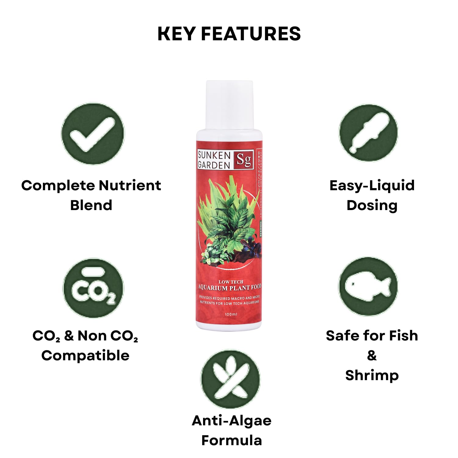 Sunken Garden Green – All-in-One Aquarium Plant Fertilizer | CO₂ & Non-CO₂ Compatible | Anti-Algae Formula (100 ml)