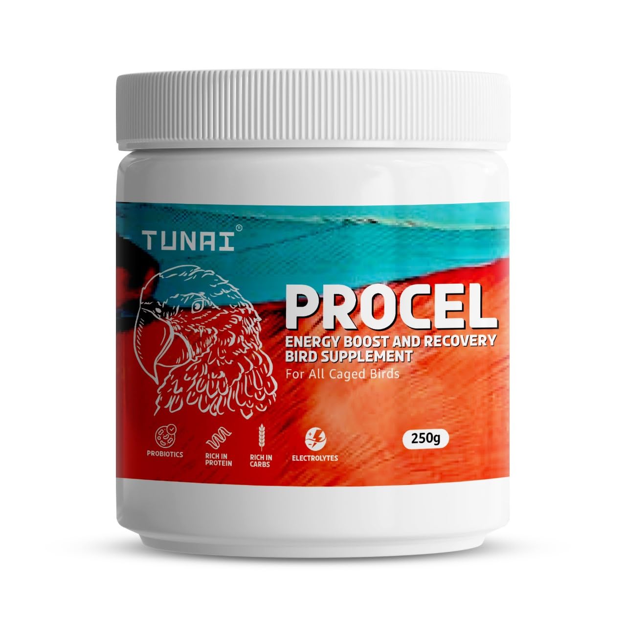 TUNAI PROCEL |250g| Instant Release of Electrolytes, Proteins, Calcium, Probiotics & Other Nutrients for All Caged Birds, Supports Recovery of Birds from Stress and Illness