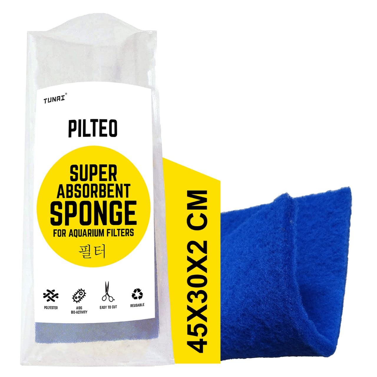 Tunai Pilteo Reusable Sponge Easy to Cut Filters for Both Mechanical and Biological Filtration in Aquarium Fish Tank (White, 45x45x2 CM)