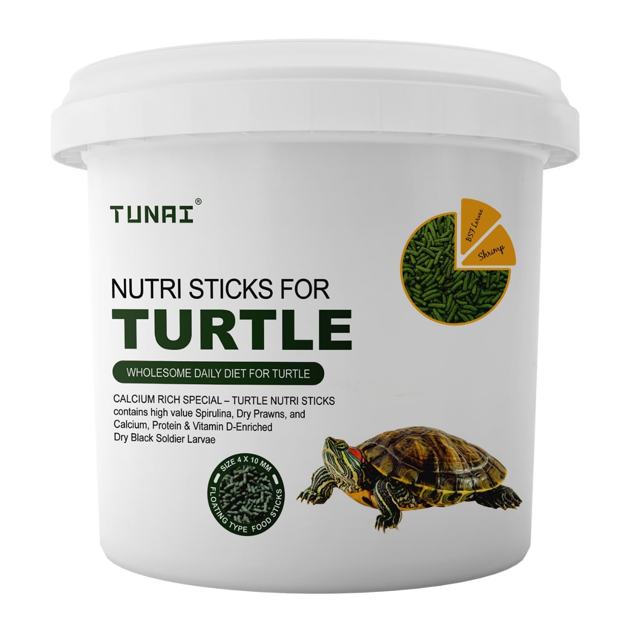 TUNAI 3In1 Adult Turtle Food & Tortoise Food Spirulina Added for Better Shell Health|100G| Contains Nutritious Pellets, Whole Shrimp and Bsfl Insect Larvae, 1 Count