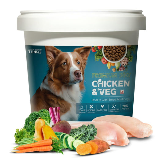 Tunai Dry Dog Food for Small to Giant Adult Breeds (1Kg - Vegetable & Chicken)