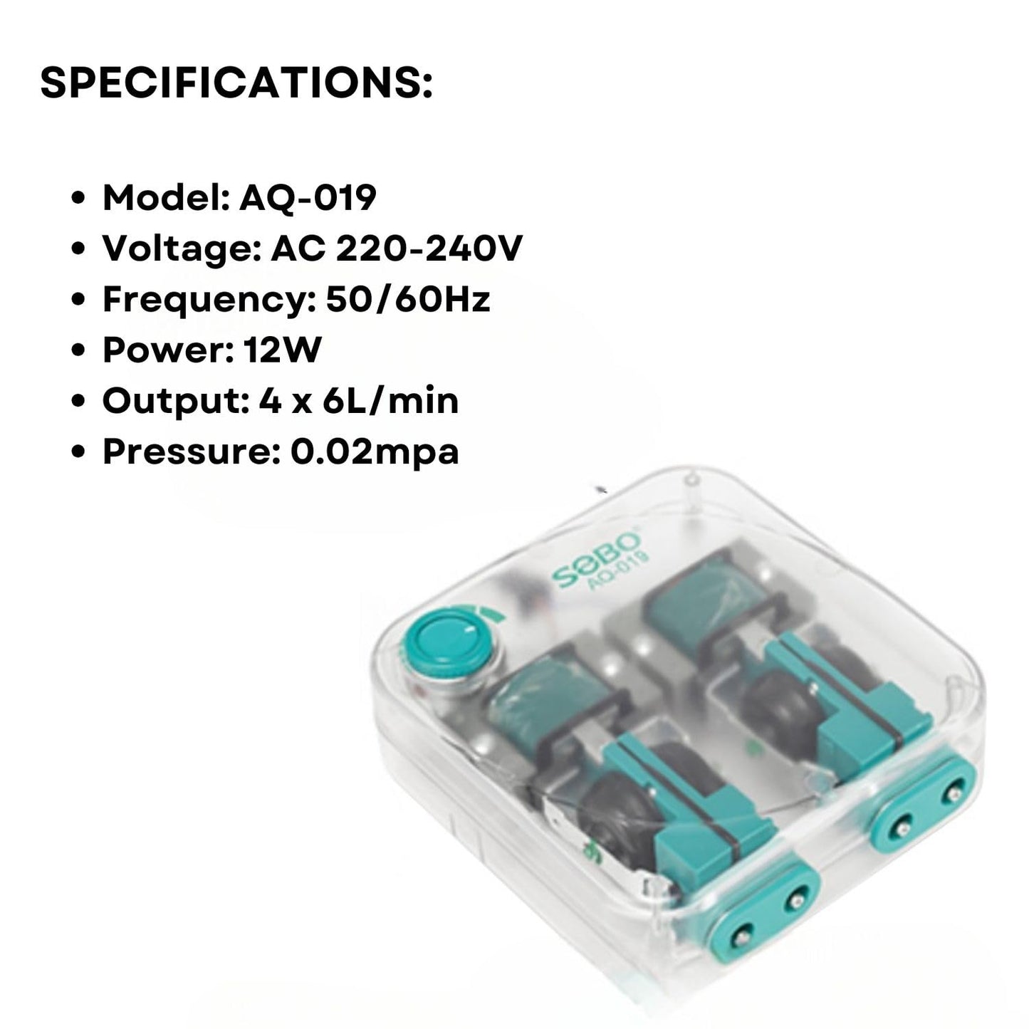 S0B0 AQ-019 Air Pump for Aquarium Fish Tank | Four Outlet | Output: 4 x 6L/min | (Original from Tunai Store)