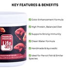 Life AAYU Parrot Premium Fish Food | Color Enhancing & Immunity-Boosting | Natural Pellets with Spirulina & Omega-3 | (200 GMS)
