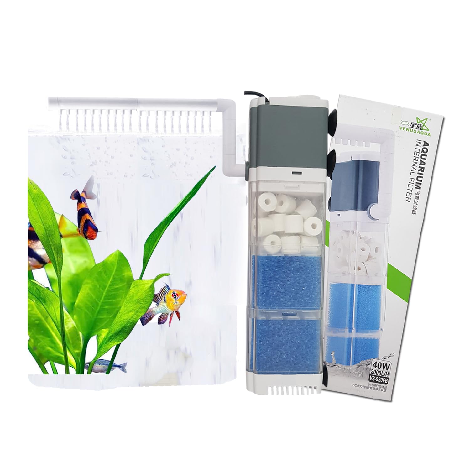 Venus Aqua Multi-Function Aquarium Internal Filter with Adjustable Rainfall & Aeration Modes for Fish Tanks (VS-920FC|40W|2500L/H)
