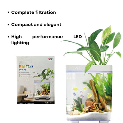 Dophin BT 120 Mini Aquarium Fish Tank | Complete Filtration | Compact and Elegant | Planting Basket | Capacity - 10L Fish Tank (Original from Tunai Store)