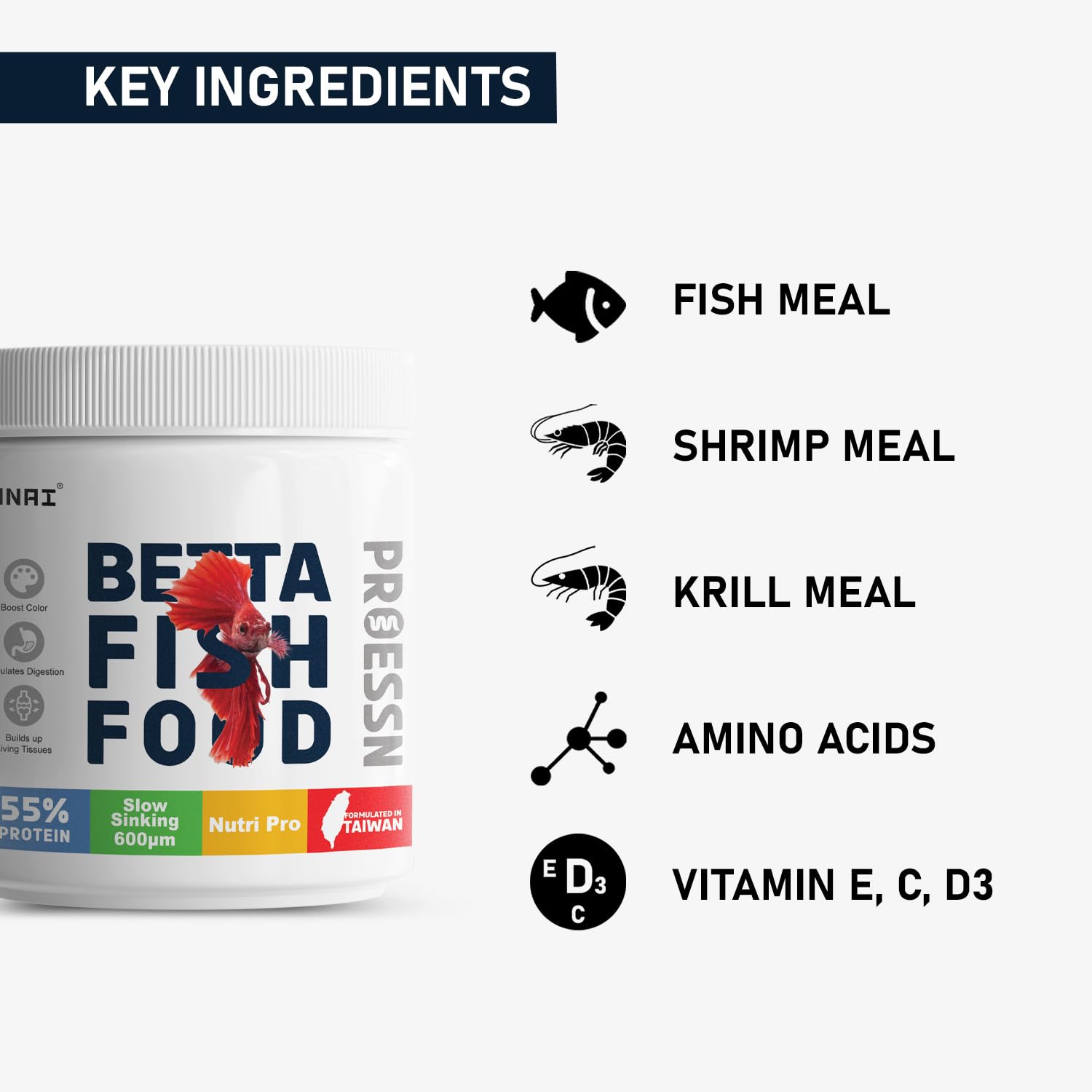 TUNAI Nutri Choice Betta Fish Food | 40G | Micro Pellets 600 Microns | Enriched with 55% Protein (600 Microns - Micro Pellets, 40G), All Life Stages