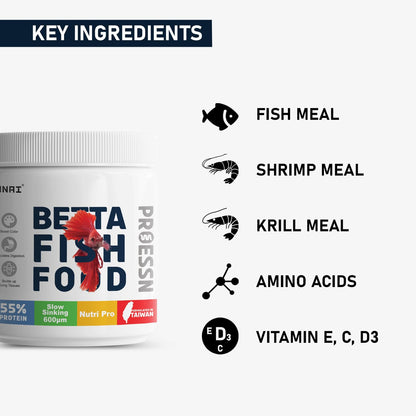 TUNAI Nutri Choice Betta Fish Food | 40G | Micro Pellets 600 Microns | Enriched with 55% Protein (600 Microns - Micro Pellets, 40G), All Life Stages