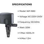 S0B0 WP-1880 Power Head for Aquarium Fish Tank | Powerful Water Circulation for Strong and Consistent Flow | Ideal for Marine and Fresh Water | Power: 20W | F.Max: 1200L/H | Original from Tunai Store