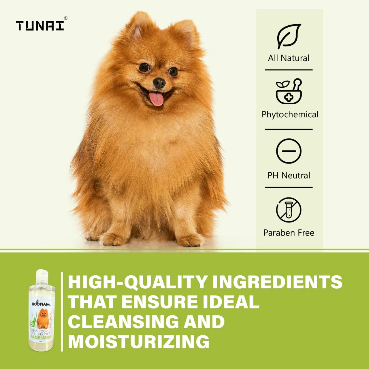 TUNAI 2in1 Purpose Shampoo & Conditioner for All Dog Breeds (Aloe Vera - 500ml)