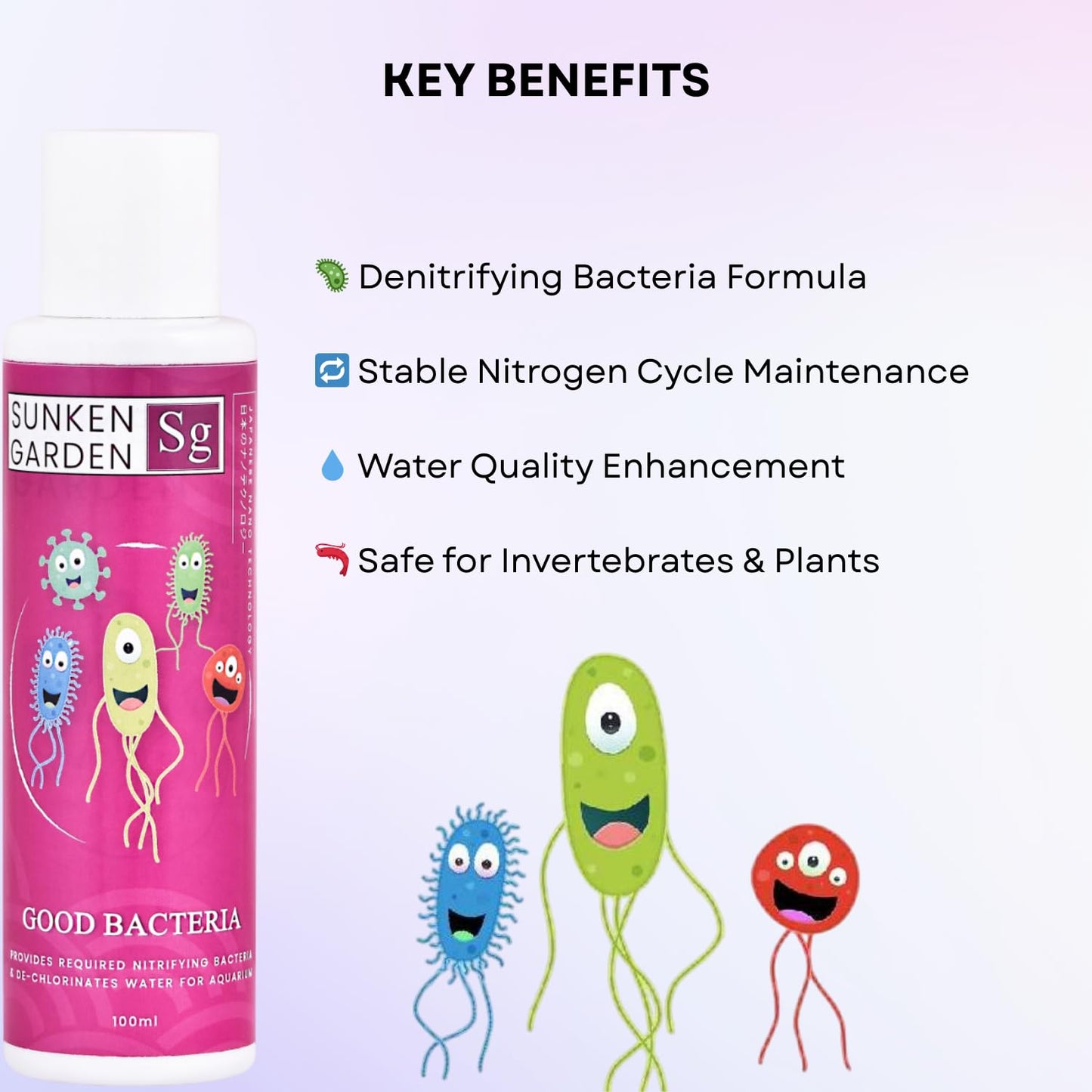Sunken Garden Good Bacteria Aquarium Water Conditioner | Premium Denitrifying Bacteria for Water Clarity & Bio Stability | Safe for Shrimp & Invertebrates (100 ml)