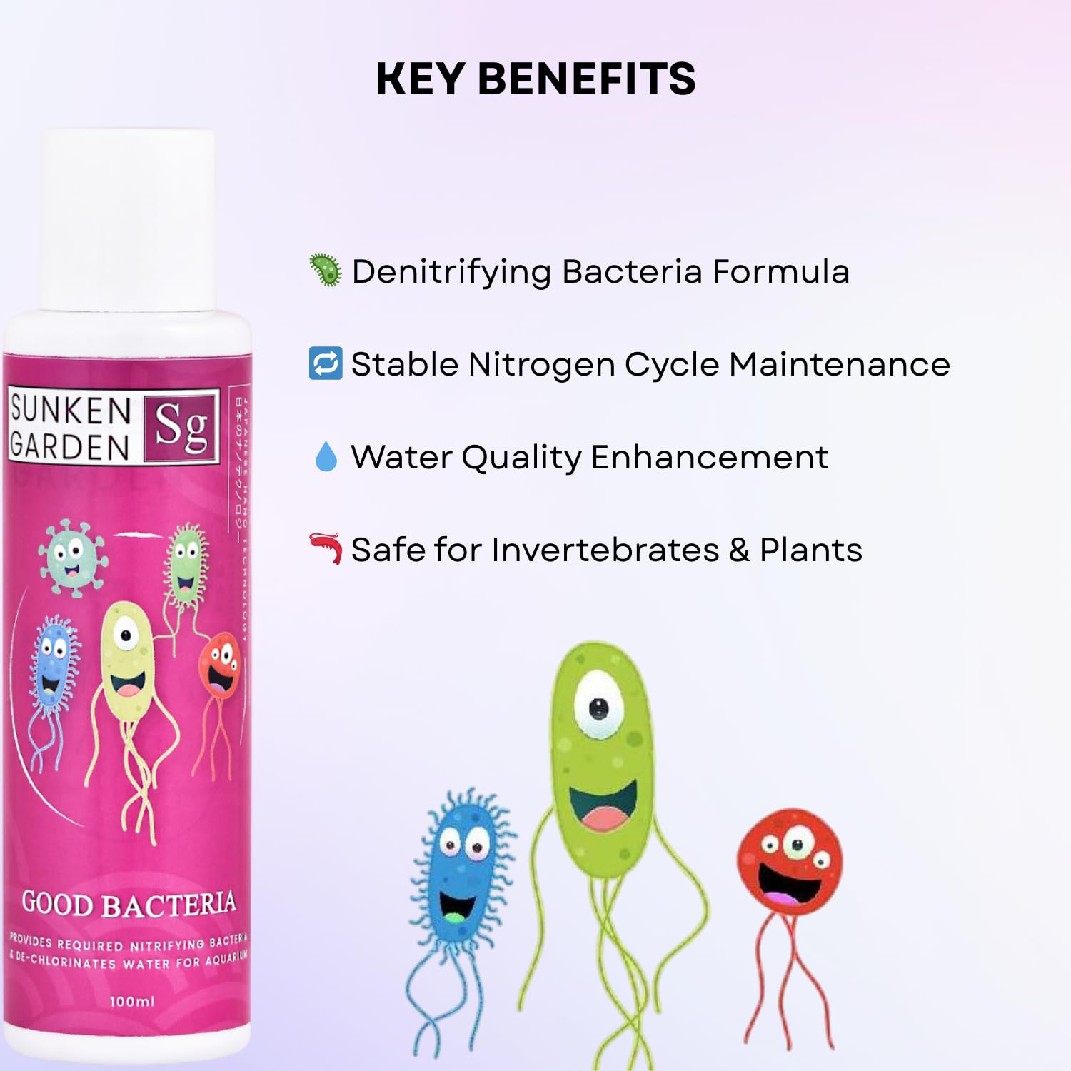 Sunken Garden Good Bacteria Aquarium Water Conditioner | Premium Denitrifying Bacteria for Water Clarity & Bio Stability | Safe for Shrimp & Invertebrates (100 ml)