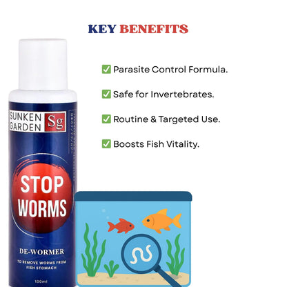 Sunken Garden Stop Worms| Liquid De-Wormer for Freshwater Aquariums | Safe for Fish, Shrimp & Snails (100 ml)