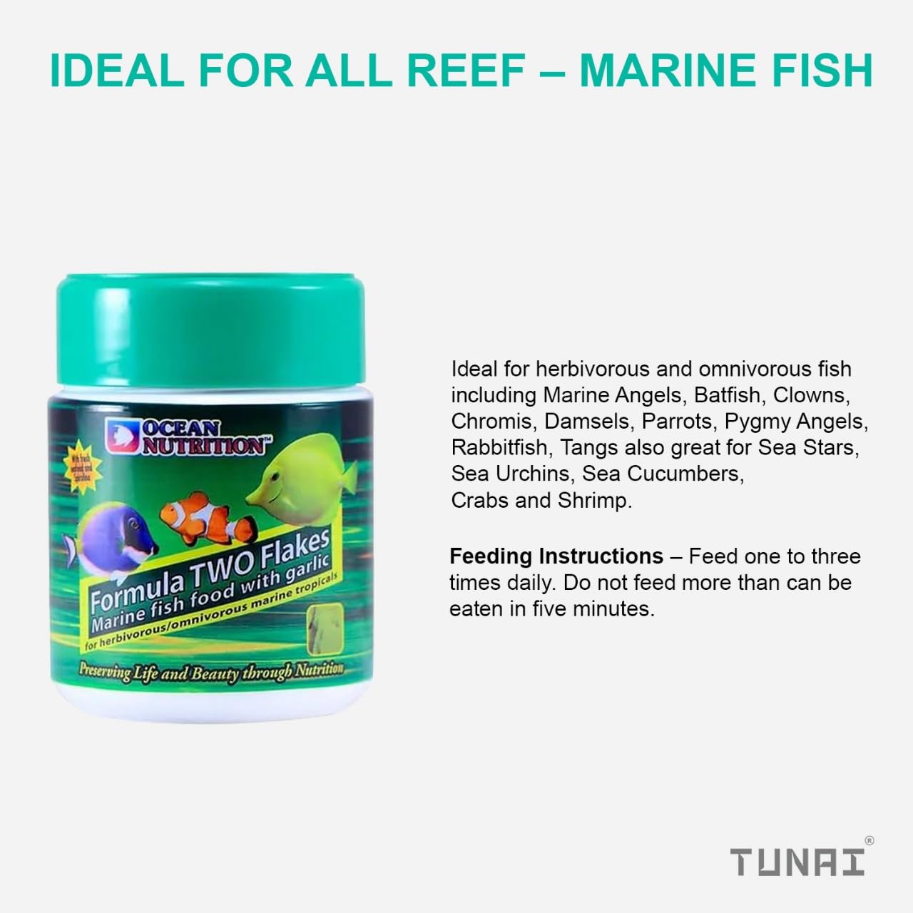 Ocean Nutrition (Original from Tunai Store) Formula Two Flakes Marine Fish Food with Garlic| 71g| 51% Protein Rich Fish Feed for Herbivorous/Omnivorous Marine Tropicals