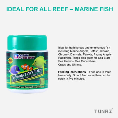 Ocean Nutrition (Original from Tunai Store) Formula Two Flakes Marine Fish Food with Garlic| 71g| 51% Protein Rich Fish Feed for Herbivorous/Omnivorous Marine Tropicals