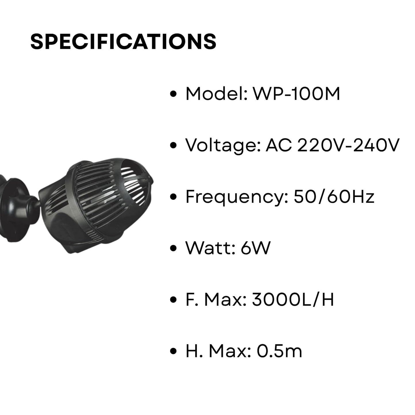 S0B0 WP-100M Super Wave Maker for Aquarium Fish Tank | Ideal Water Circulator | Multi-Angle Adjustable | Fully Submersible | Power: 6W | F.Max: 3000L/H | (Original from Tunai Store)