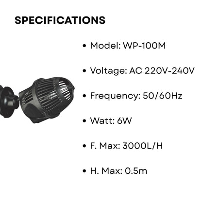 S0B0 WP-100M Super Wave Maker for Aquarium Fish Tank | Ideal Water Circulator | Multi-Angle Adjustable | Fully Submersible | Power: 6W | F.Max: 3000L/H | (Original from Tunai Store)