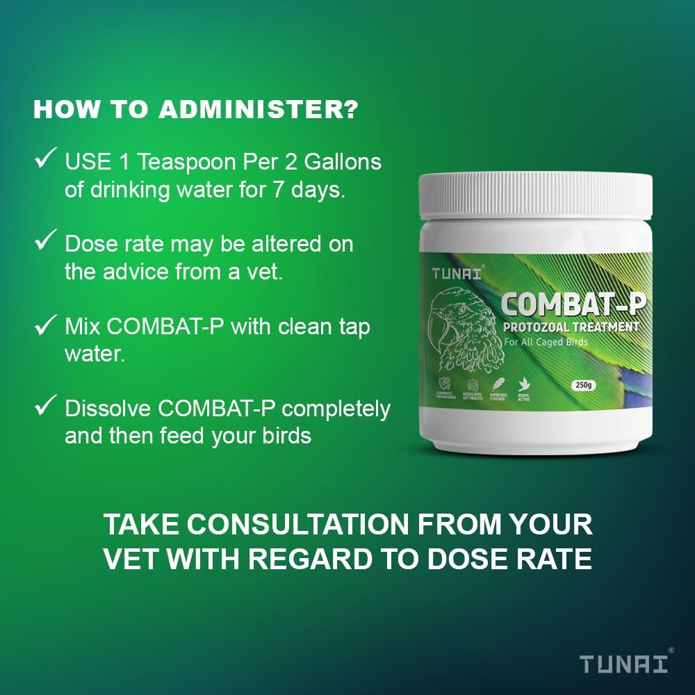 TUNAI Combat-P for All Caged Birds | 250g | Assist in Regulating Gut Health, Feather Growth and A Great Supplement for Breeding Birds