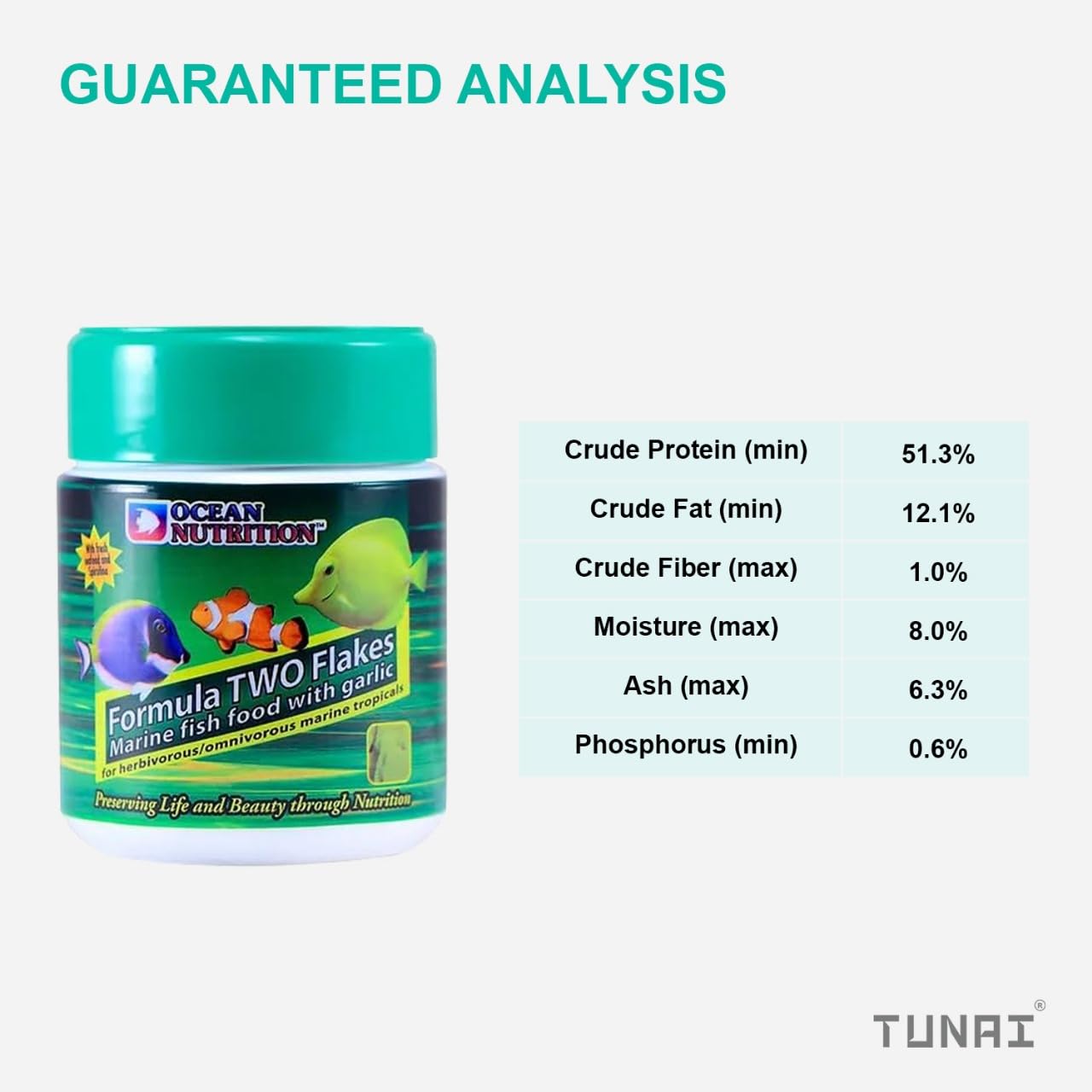 Ocean Nutrition (Original from Tunai Store) Formula Two Flakes Marine Fish Food with Garlic| 71g| 51% Protein Rich Fish Feed for Herbivorous/Omnivorous Marine Tropicals