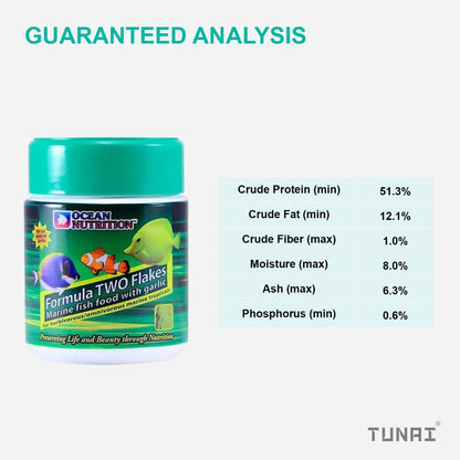 Ocean Nutrition (Original from Tunai Store) Formula Two Flakes Marine Fish Food with Garlic| 71g| 51% Protein Rich Fish Feed for Herbivorous/Omnivorous Marine Tropicals