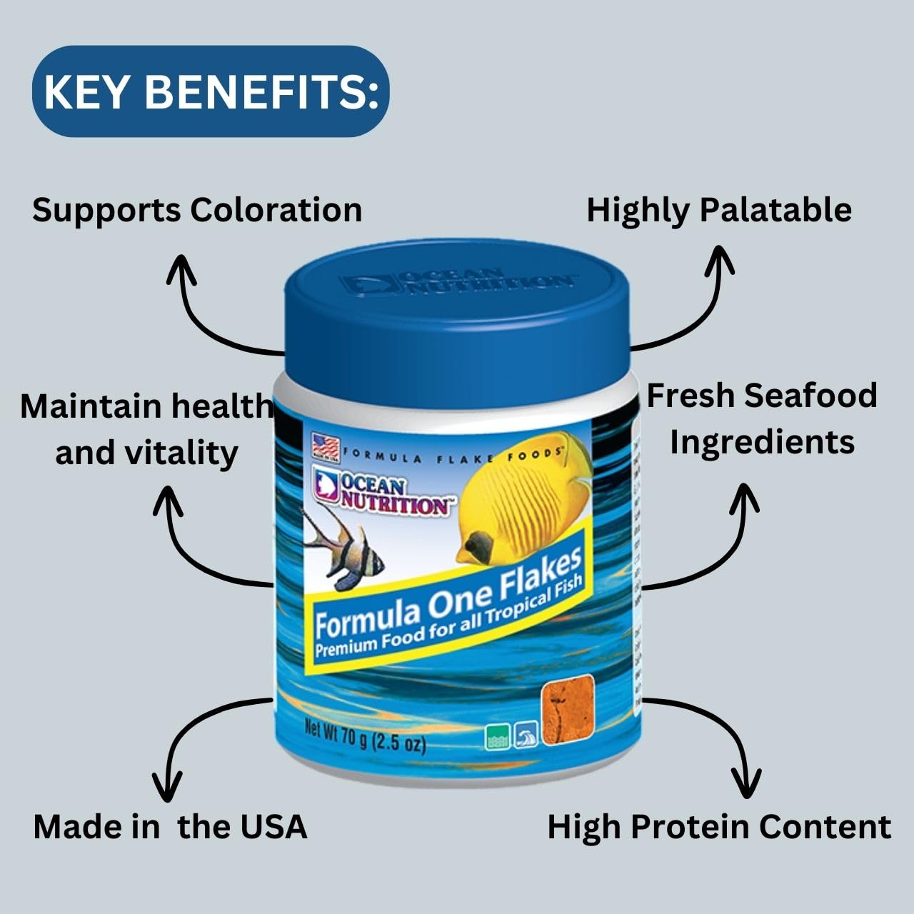 ON+ Formula One Flakes Fish Food (Original from Tunai Store) | Premium Flake Food for All Tropical Fish (71gms, Flakes)