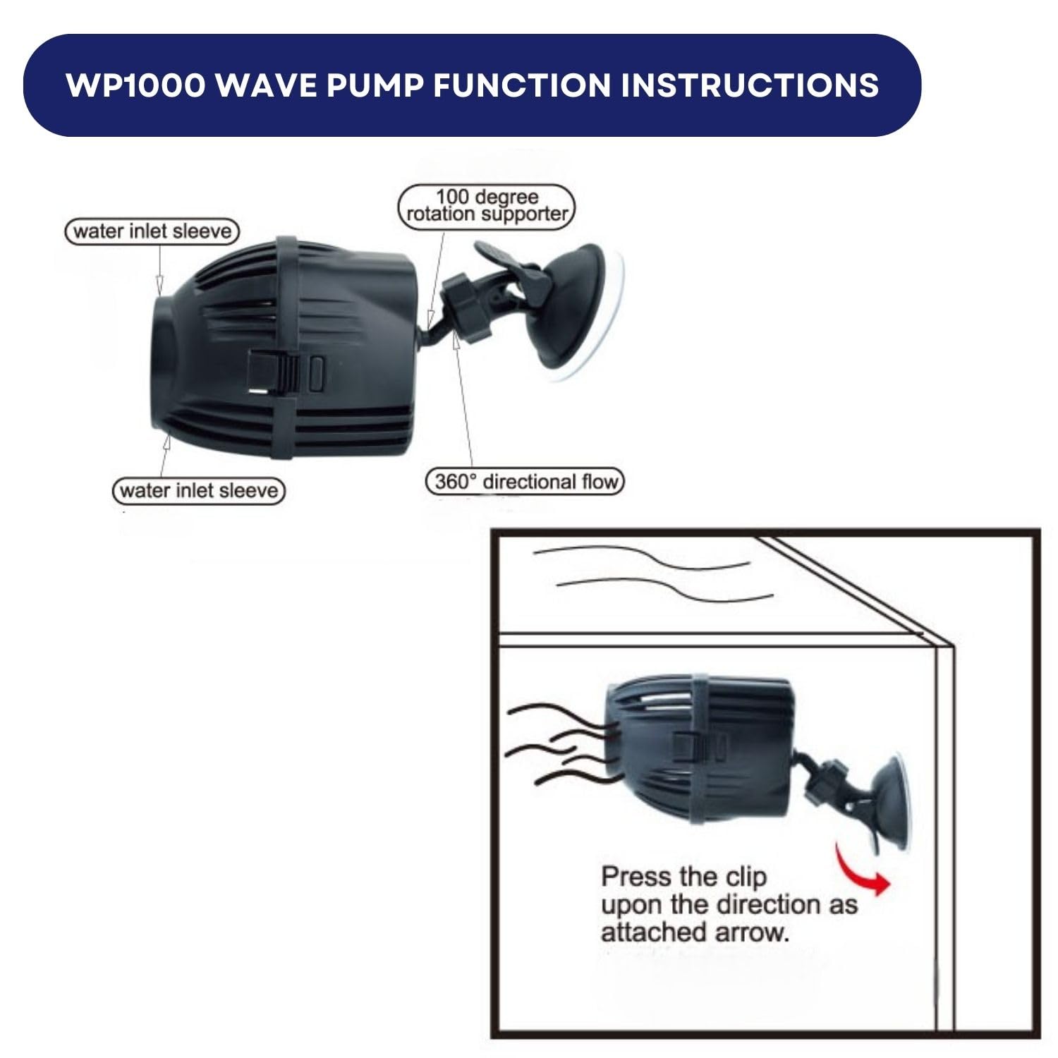 Dophin WP1000 Wave Pump for Aquarium Fish Tank | Output: 2000L/H | Suitable for Tank Size 30-190L | (Original from Tunai Store)