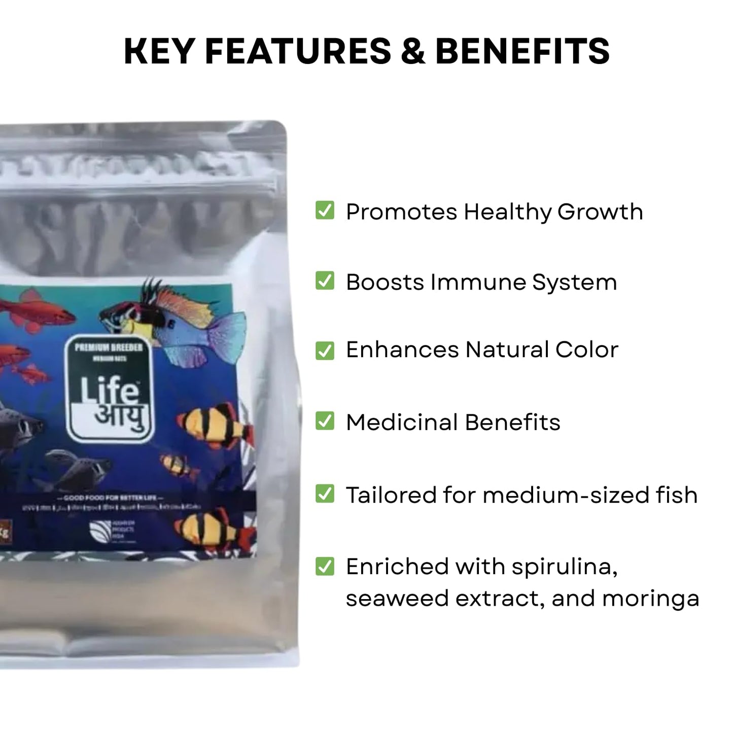 Life AAYU Premium Breeder Bits for Fish | Improve Health, Boosts Immunity, and Enhance Natural Coloration (1 KG, Medium Bits)